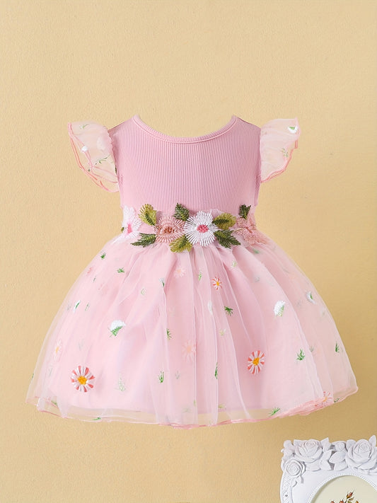 Toddler Girls Daisy Embroidered Mesh Princess Dress