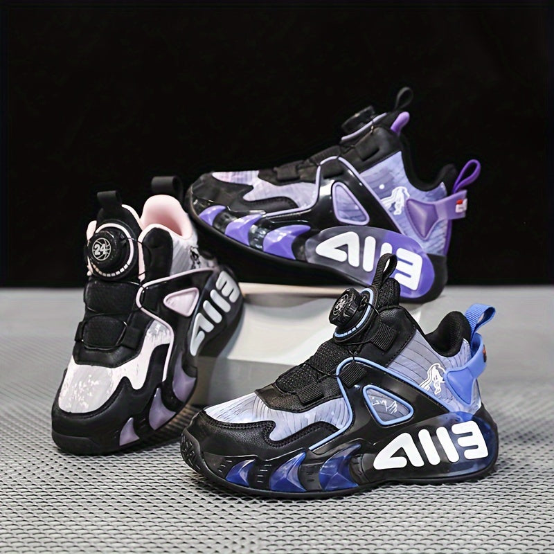Boy's Rotating Buckle Basketball Shoes Non Slip Sneakers