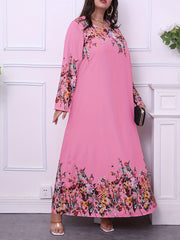  Floral Print Long Sleeve Maxi Dress