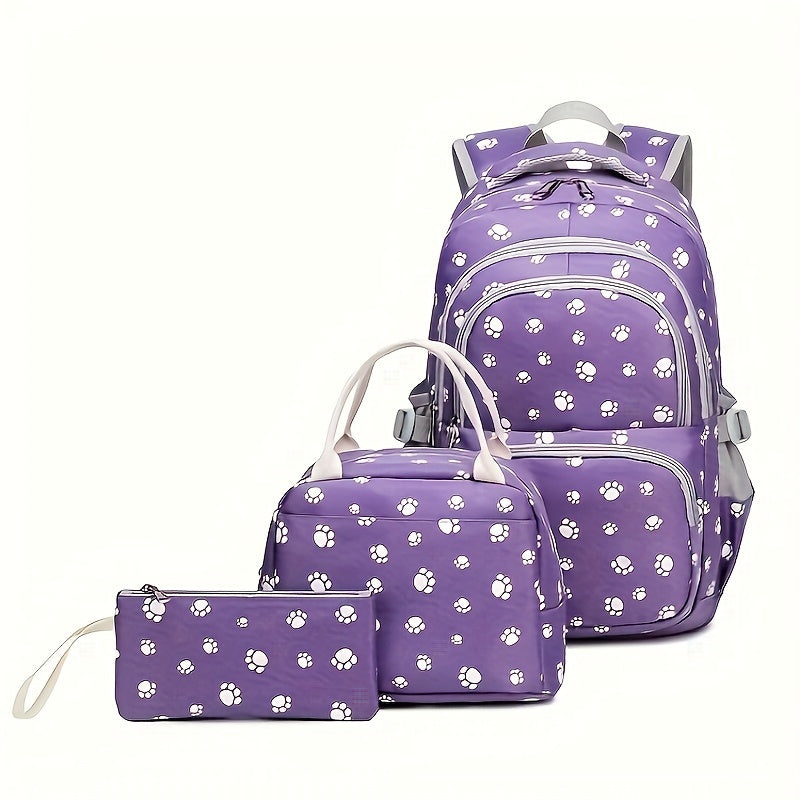 3pcs Printed Girl Backpack Set Student Shoulder Bag Waterproof Backpack