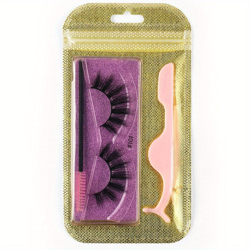 3D Fluffy Curly False Eyelashes Set with Tweezers and Brush
