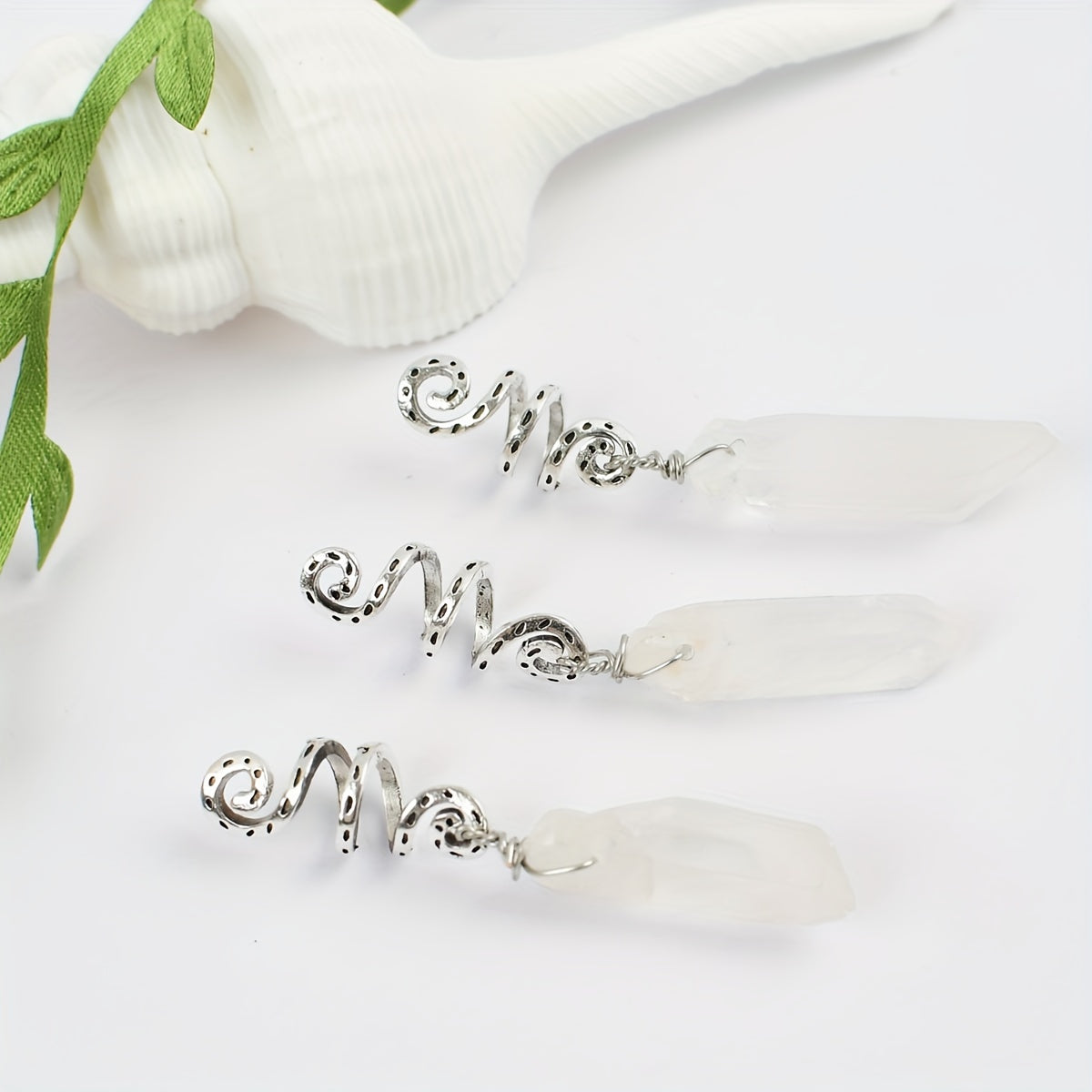 3pc Natural Crystal Swirl Bead Hair Ring Charm Hair Accessories