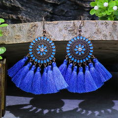 Bohemian Style Fan Shaped Tassel Earrings with Rhinestones