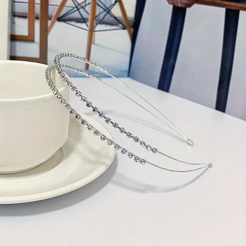 Rhinestone Double Row Hair Hoop Headwear Faux Pearl Headband