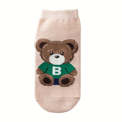 5 Pairs Women's Bear Boat Short Cotton Ankle Socks