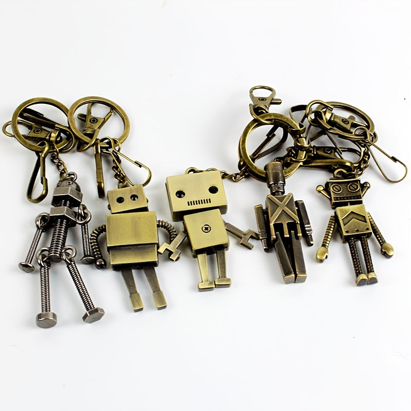 Mini Robot Car Keychain Retro Movable Alloy Key Chain Pendant Car Ornaments