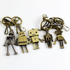 Mini Robot Car Keychain Retro Movable Alloy Key Chain Pendant Car Ornaments