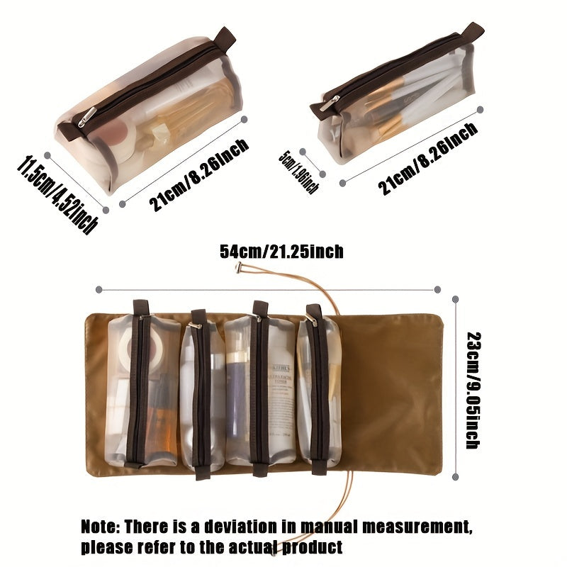 4 In 1 Portable Mesh Makeup Bag Hanging Roll Up Travel Toiletry Bag