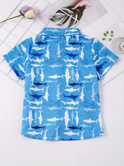 Shark Boys Casual V neck Button Up Shirts For Summer