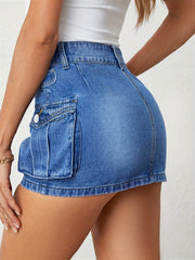Cargo Denim Mini Skirt Nostalgic Style Women's Clothing