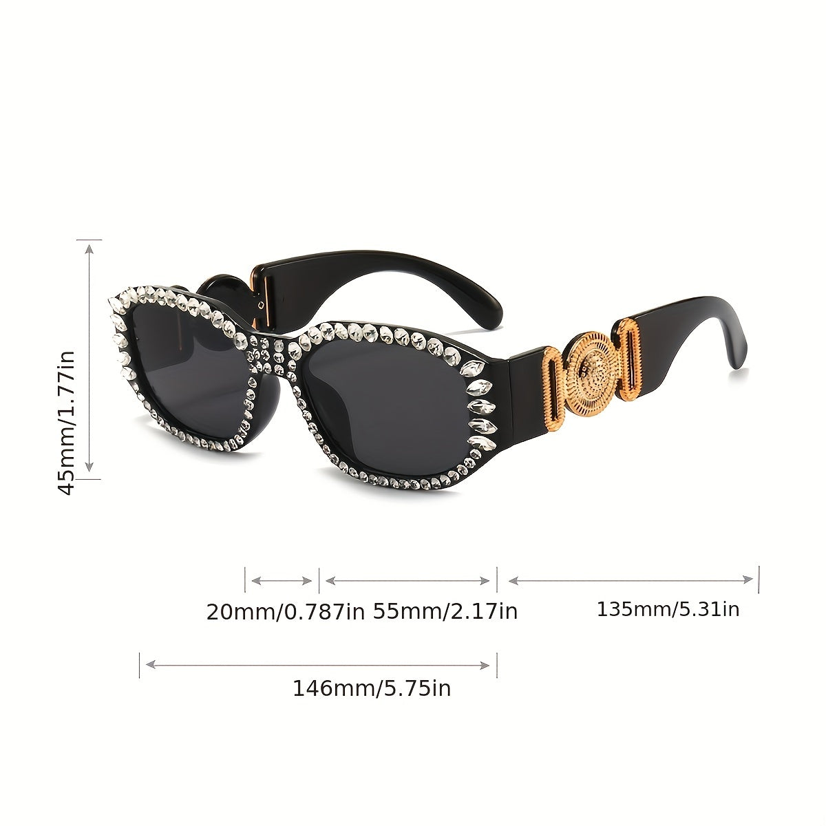 Y2K Retro Square Sunglasses Rhinestone Candy UV400 Shades Decorative Glasses