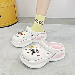 Women's Cartoon Platform Clogs Slip On Colorblock Shoes