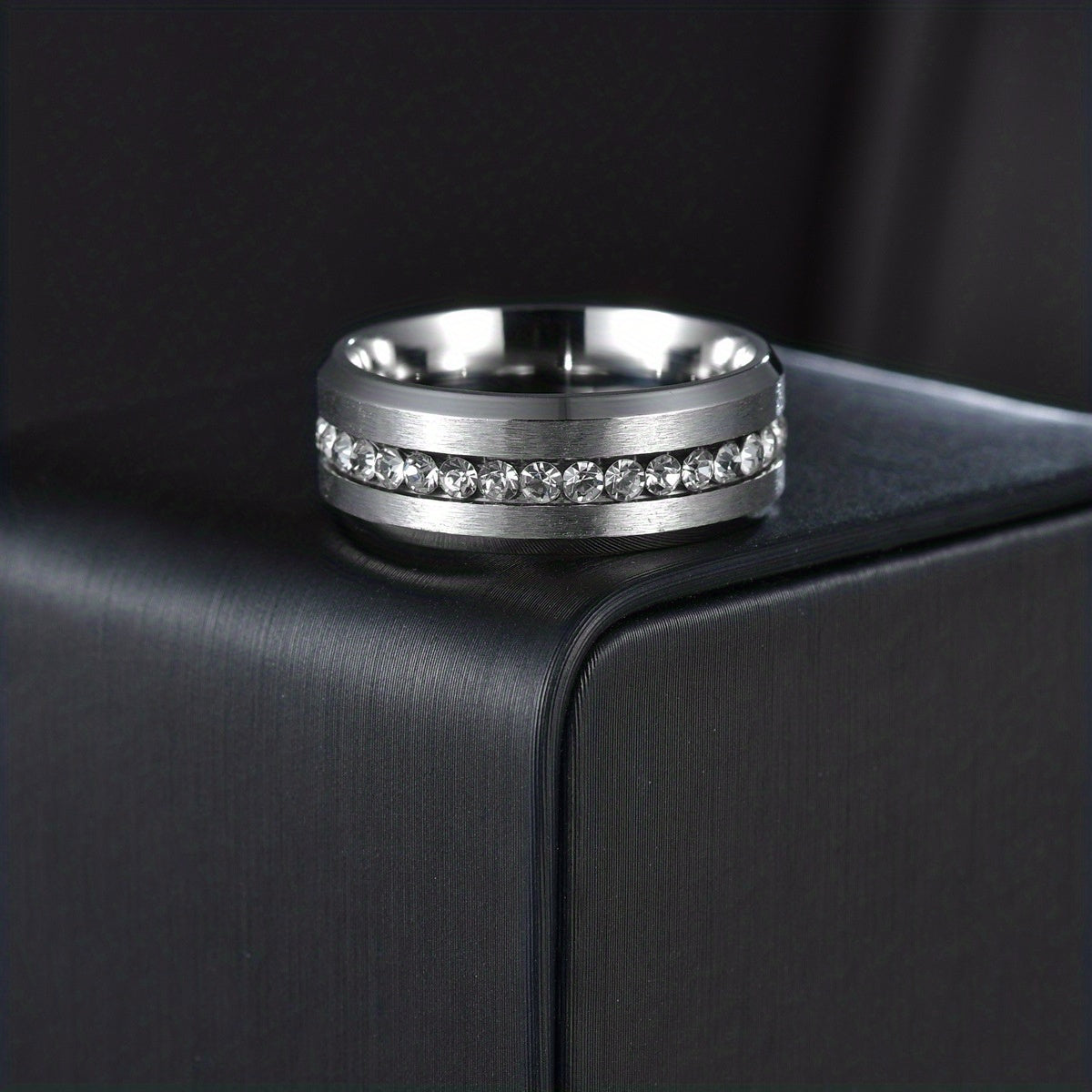 Men's Stainless Steel Single Row Diamond Zircon Ring 8MM