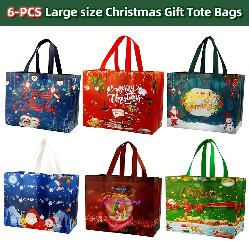 6pcs Reusable Christmas Gift Bags with Handles Non Woven Fabric