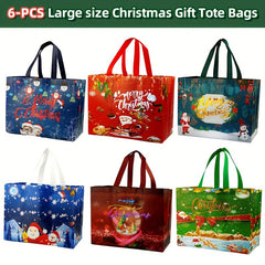 6pcs Reusable Christmas Gift Bags with Handles Non Woven Fabric