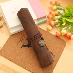 PU Leather Roll up Pen Bag Vintage Treasure Map Pencil Pouch