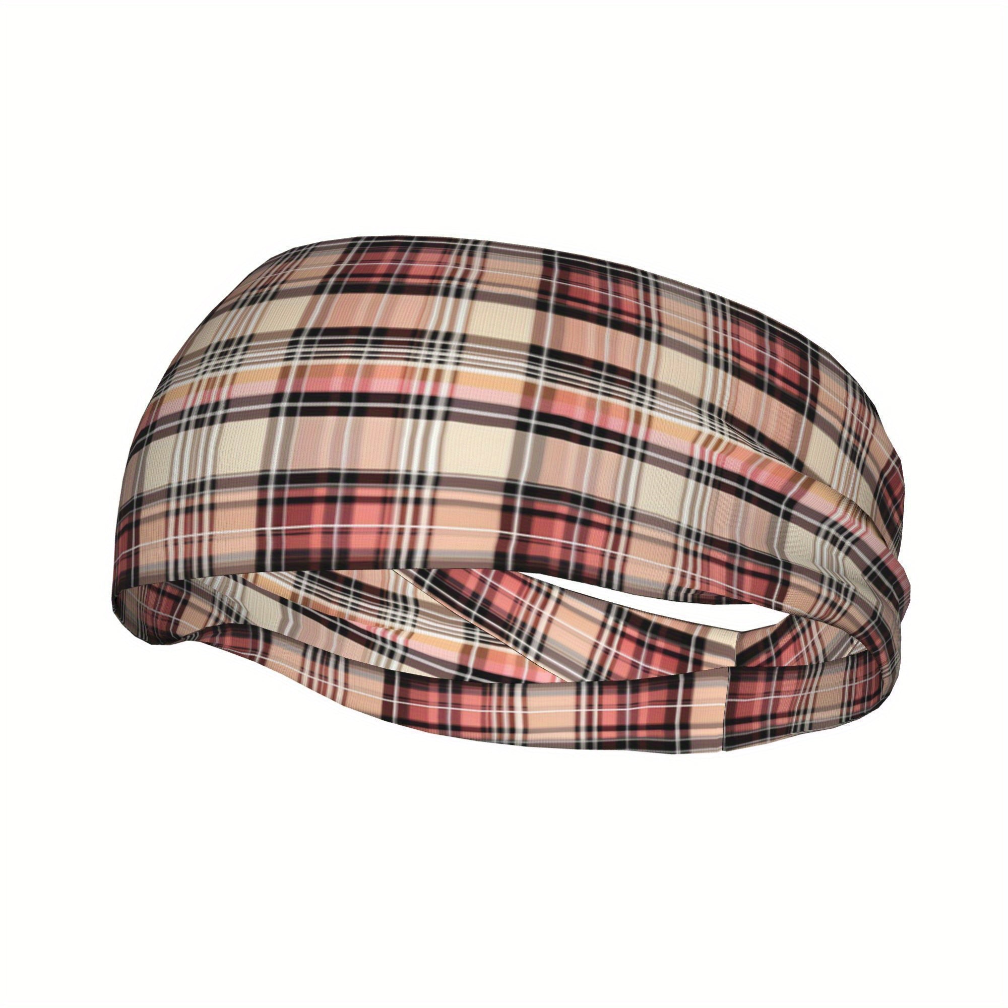 Vintage Plaid Headband Red Checkered Pattern Soft Elastic Fabric