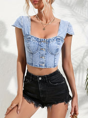 Cropped Denim Top Slim Fit Non Stretch