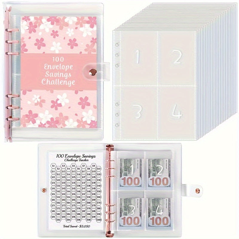 100 Envelopes Money Saving Challenge Binder with Laminated Tracker Sheet