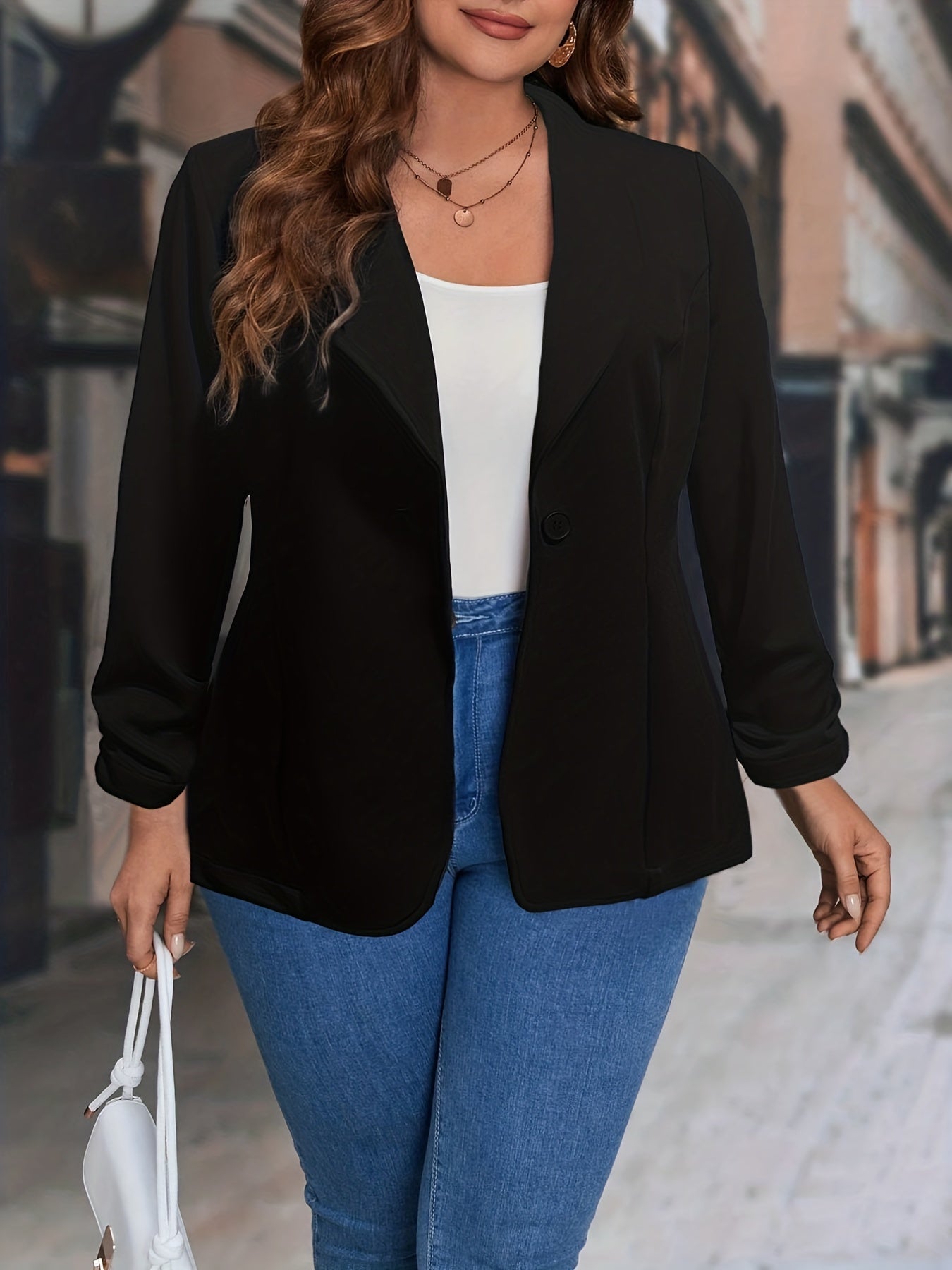 Casual Blazer Women's Plus Solid Lapel Collar Blazer