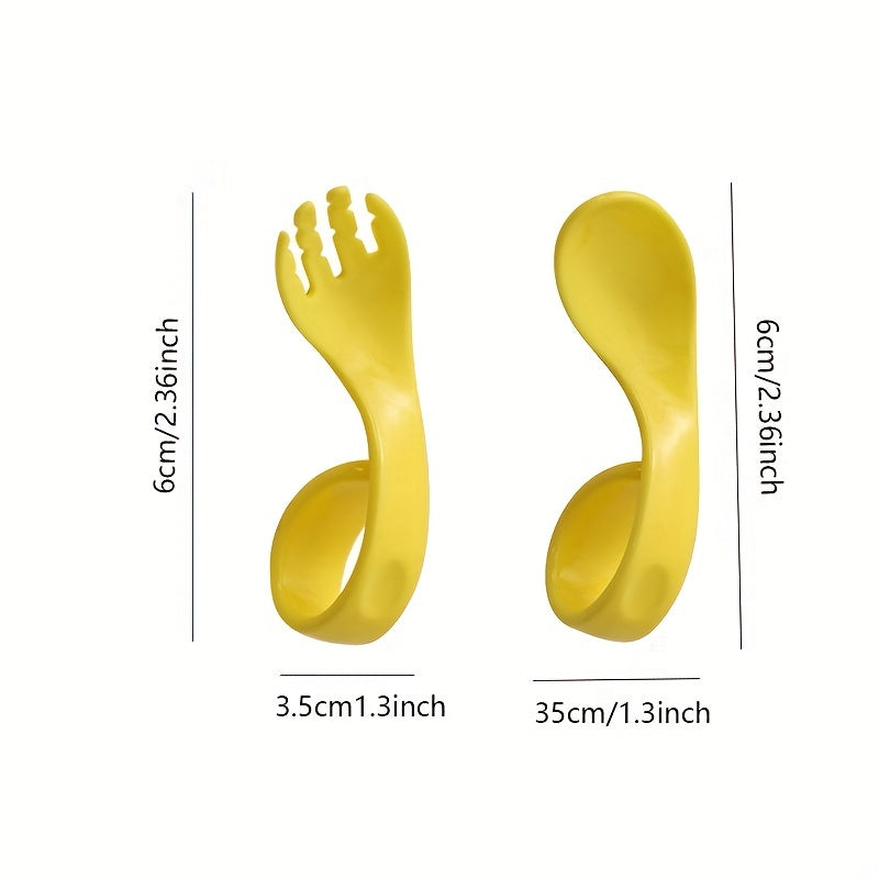 Kids Training Spoon Curved Handle Fork Spoon Set with Storage Box