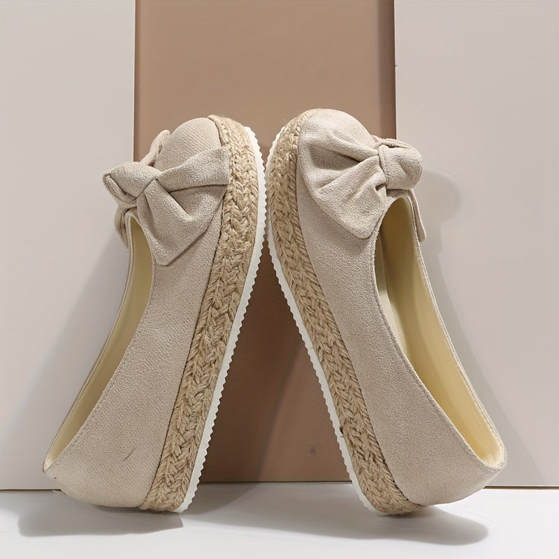 Women's Bowknot Slip On Low Round Toe Espadrilles Shoes
