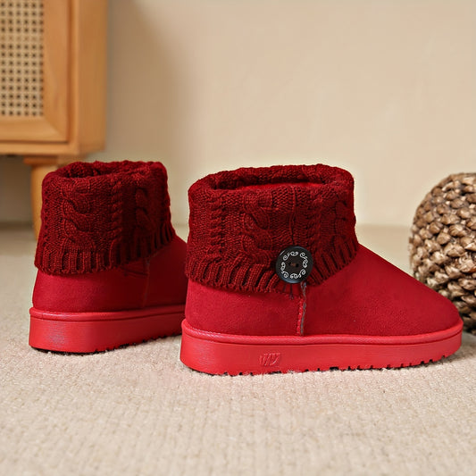 Women's Winter Snow Boots Button Knitting Band Ankle Boots