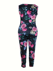  Rose Print Tank Top & Pants Outfit Set