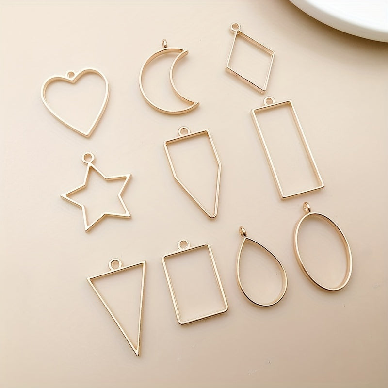 10pcs KC Golden Geometric Frame Pendant Charm for DIY Jewelry Making