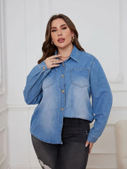  Denim Top Women's Rolled Sleeve Button Up Tie Front Blouse