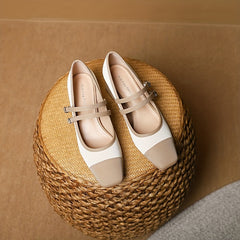 Colorblock Chunky Heels Square Toe Buckle Strap Shoes Dress Pumps