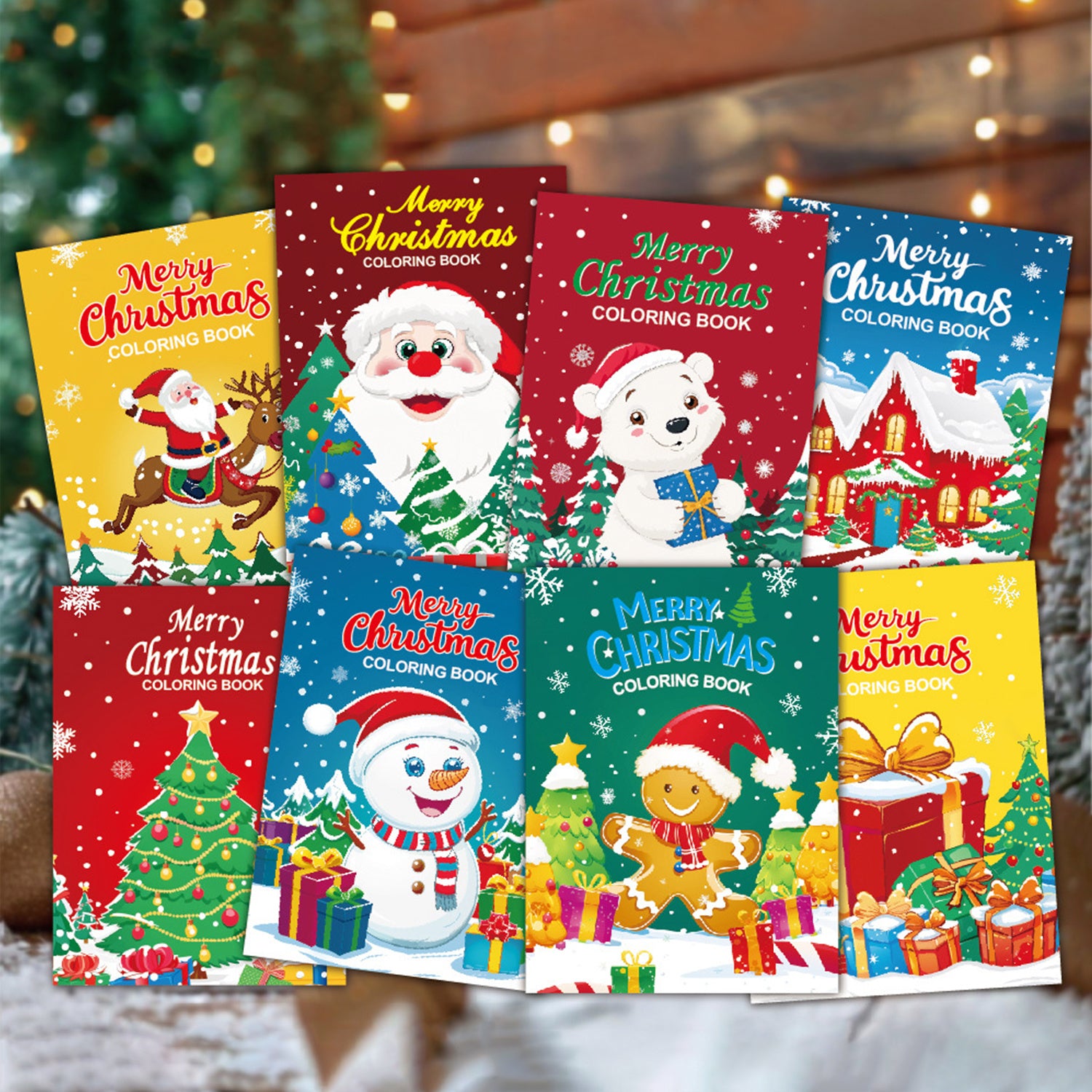 8 Pack Christmas Coloring Book Set - Santa Claus Snowman Theme Activities