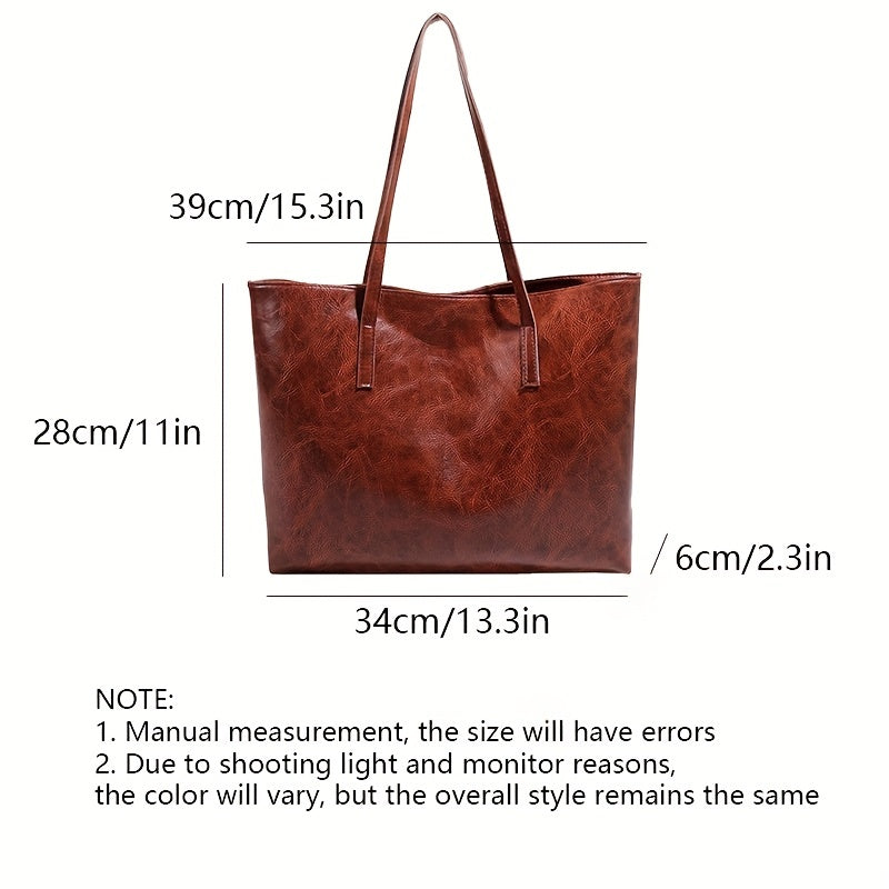 Large Capacity Tote Bag PU Leather Textured Solid Shoulder Bag