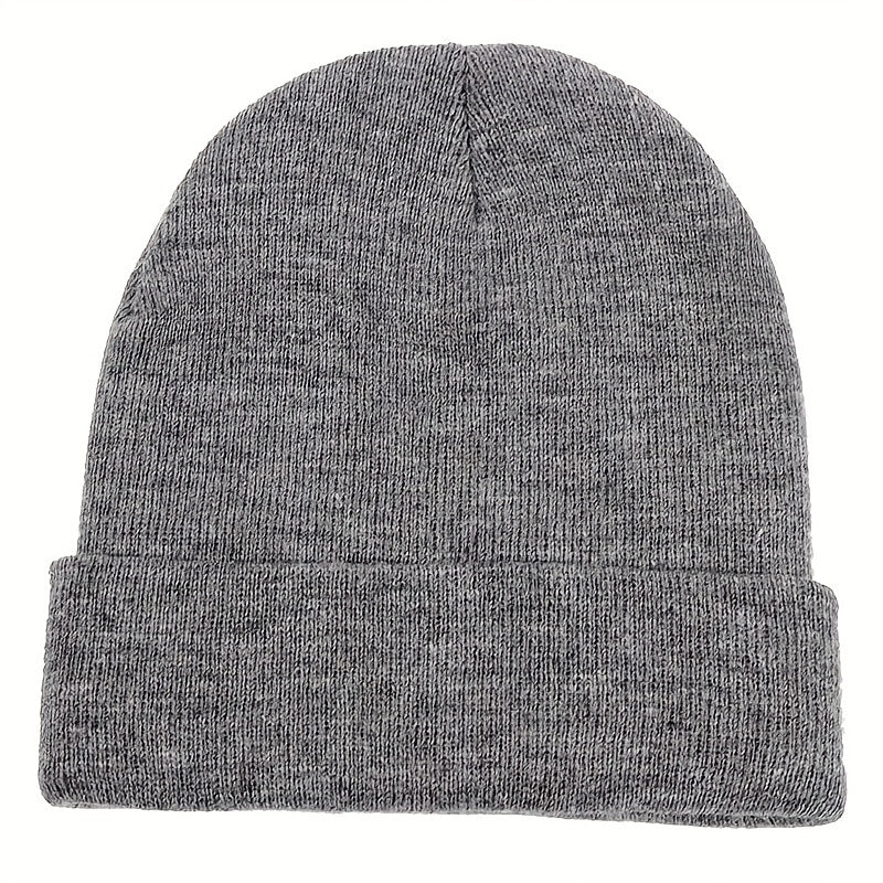 Label Patch Unisex Beanie Solid Casual Elastic Knit Hat Skull Cap Warm Beanies