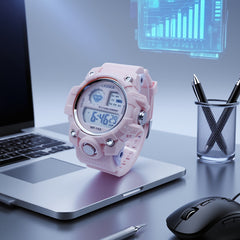 Pink Girls' Waterproof Digital Watch Sports Timer Date Alarm Adjustable Strap