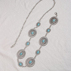 Bohemian Turquoise Waist Chain Western Flower Tassel Belly Chain Dress Accessory