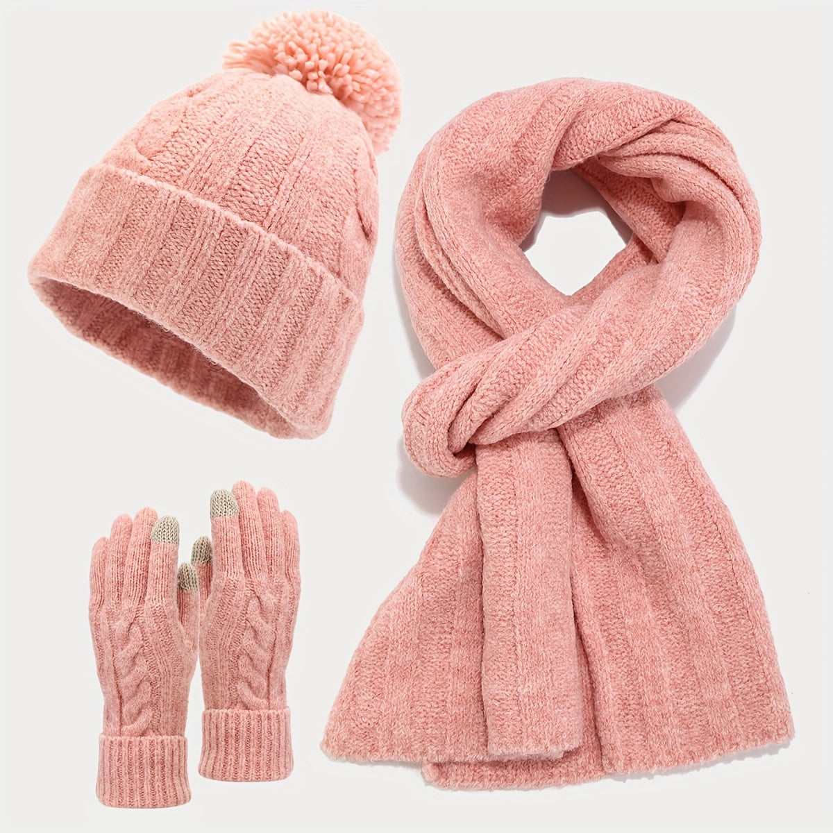 Fashionable Knitted Hat Scarf Gloves Set Warm Winter Set