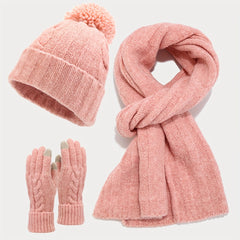 Fashionable Knitted Hat Scarf Gloves Set Warm Winter Set