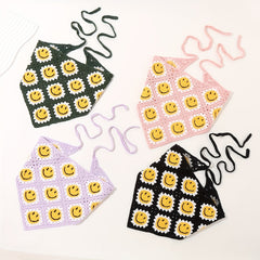 Smiling Pattern Crochet Triangular Scarf Sweet Sunflower Weaving Headband