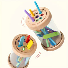 Wooden Sorting Cup Toy Shape Recognition Puzzle Acrylic Pens Natural Wood Finish