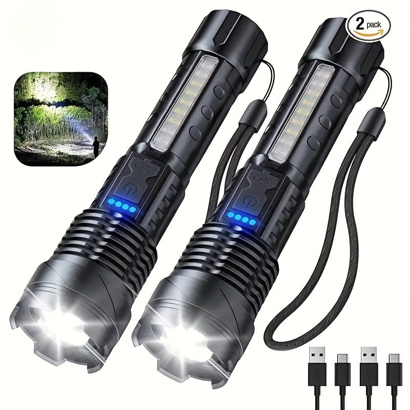 Rechargeable Waterproof Flashlight With Side Light & Zoomable Red Light