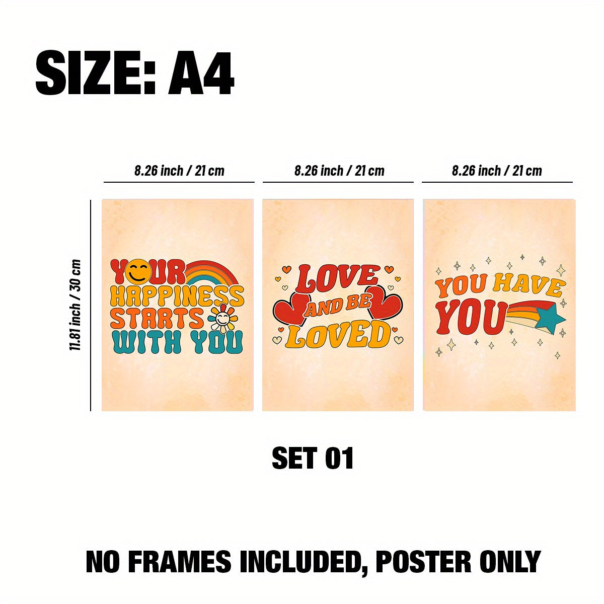 3pcs Boho Style Quotes Posters for Kids Room Decor, A4 A3