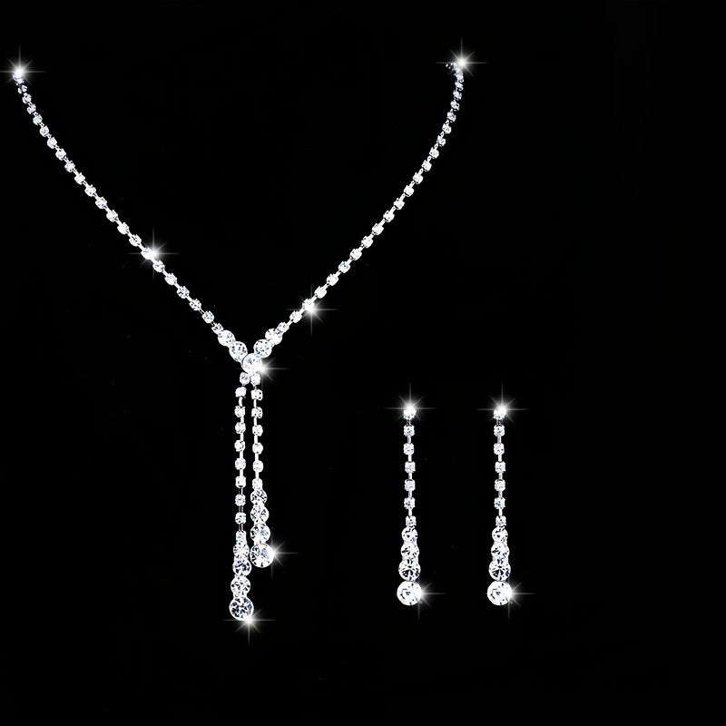 Crystal Tassel Jewelry Set - Necklace & Earrings