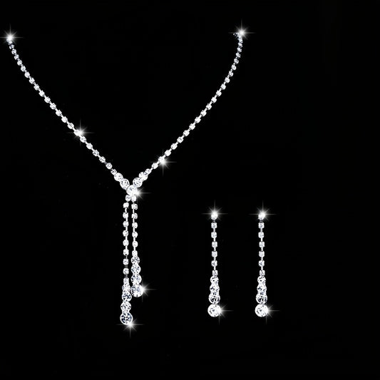 Crystal Tassel Jewelry Set - Necklace & Earrings
