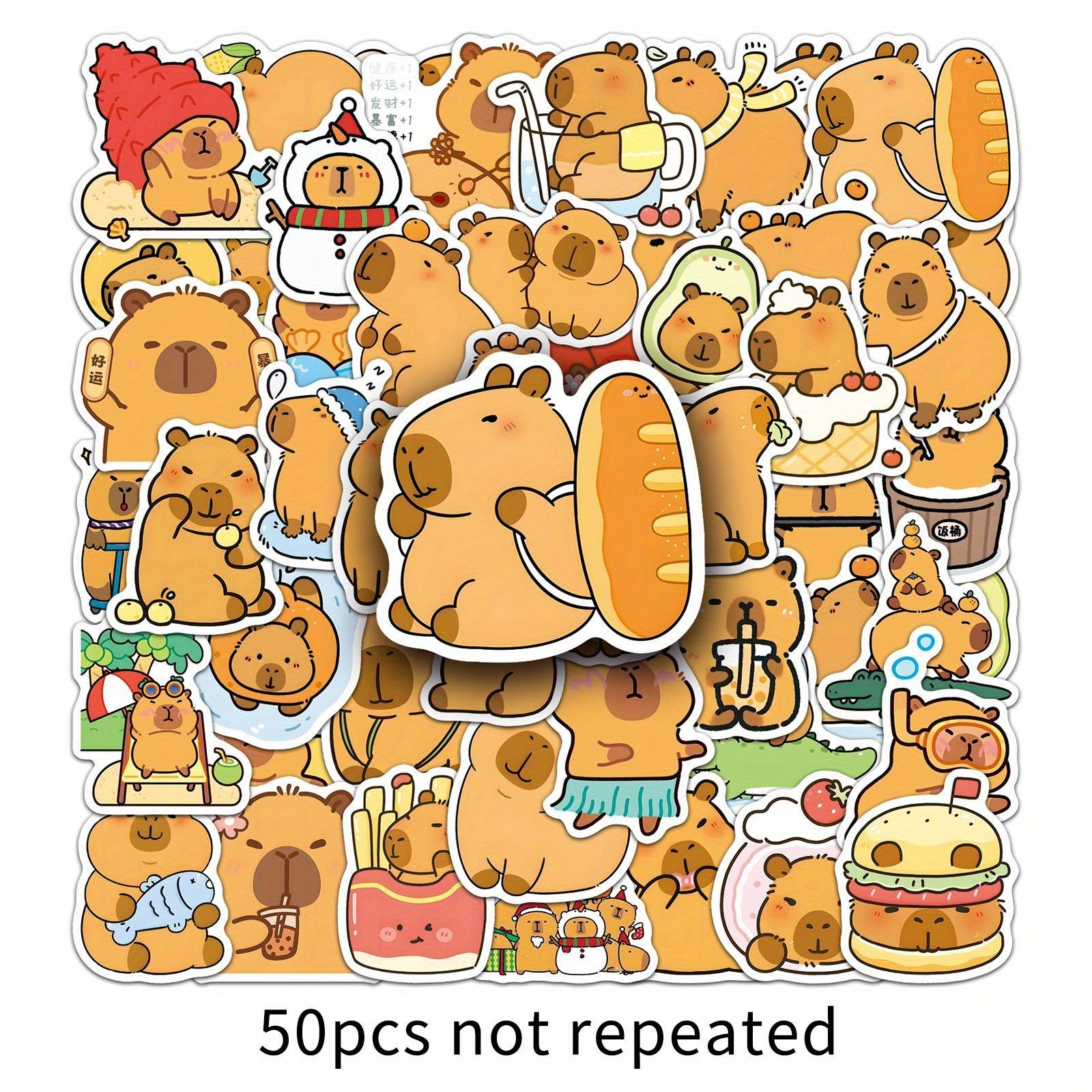 50pcs Capybara Vinyl Stickers Reusable PVC Decals Whimsical Designs