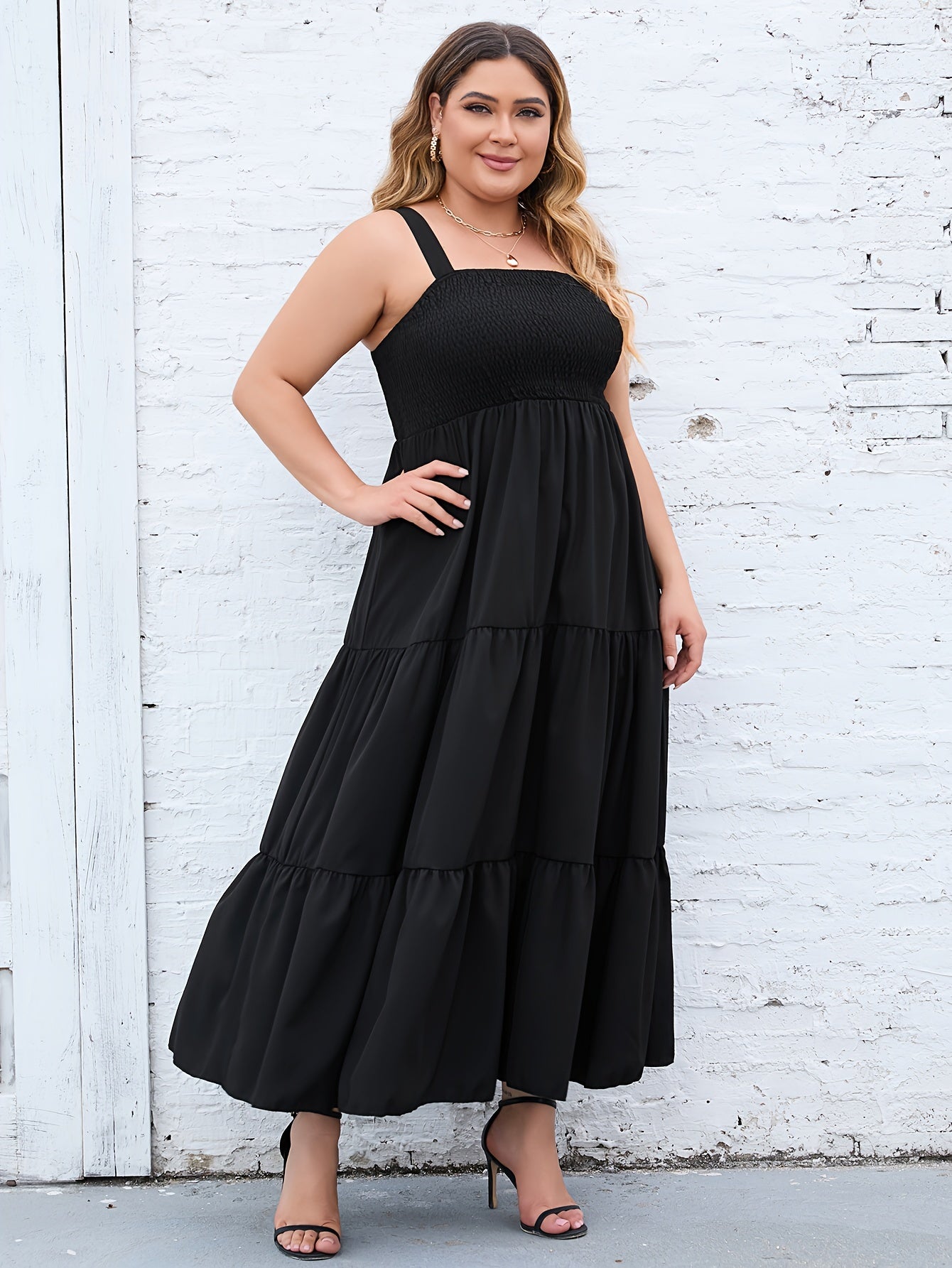  Solid Maxi Smock Cami Dress