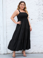  Solid Maxi Smock Cami Dress