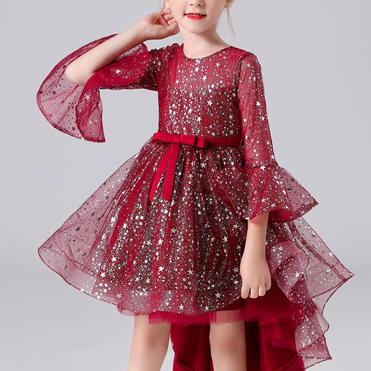 Girls Puffy Princess Dress Trumpet Sleeve