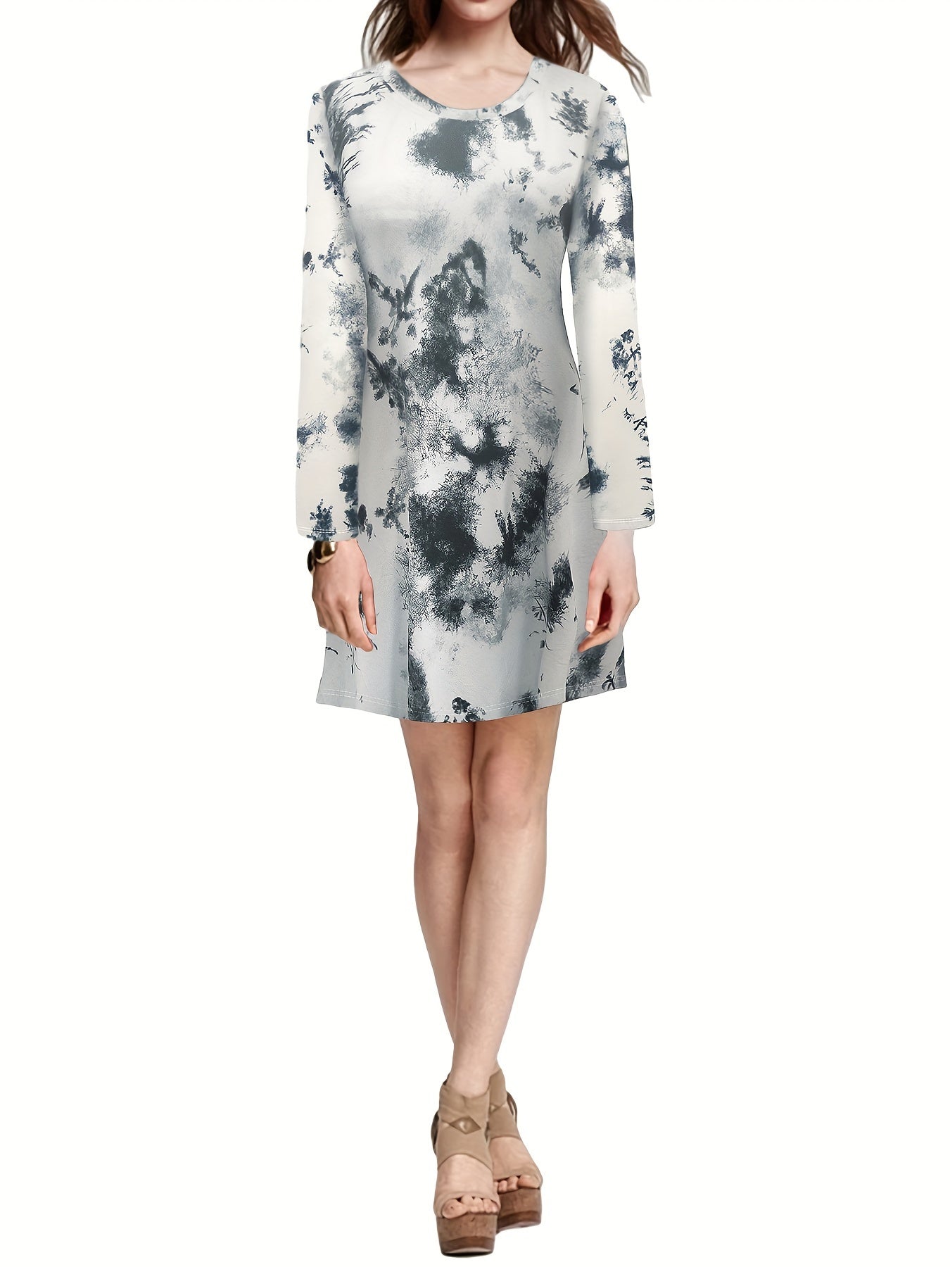  Tie Dye Long Sleeve Casual Dress