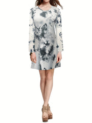  Tie Dye Long Sleeve Casual Dress